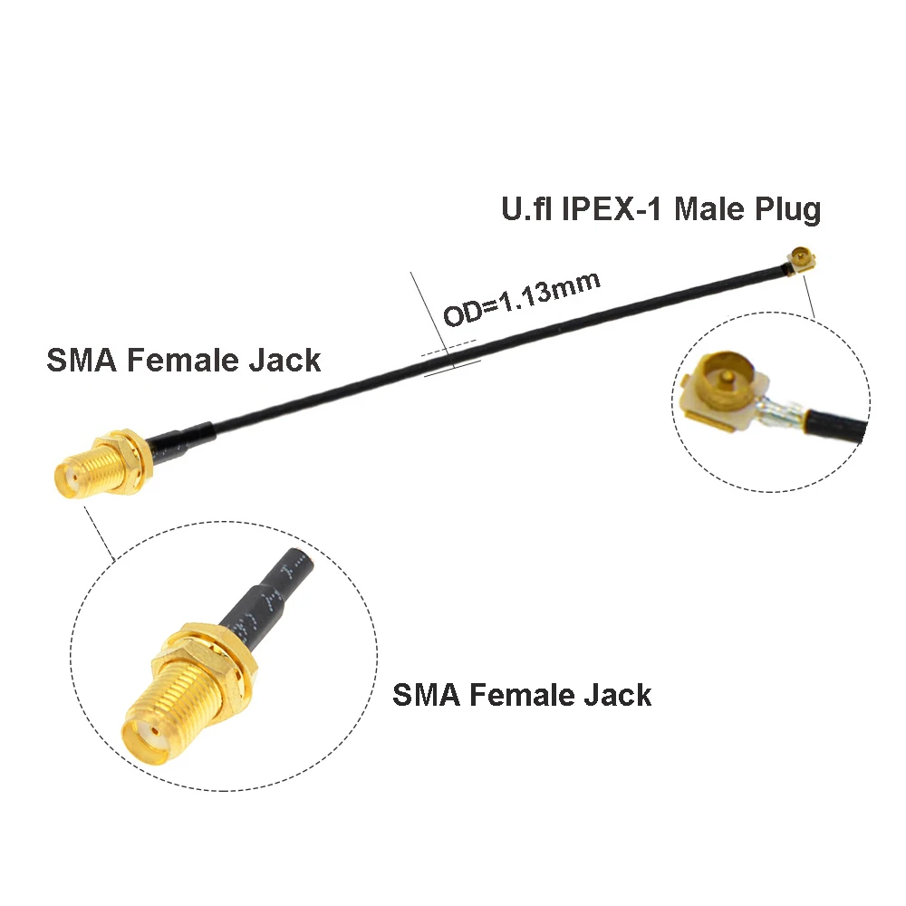 1pcs IPEX Cable SMA Female to uFL/u.FL/IPX/IPEX-1 IPEX 1 Male Plug WIFI Antenna RF Cable RG1.13 Pigtail Extension