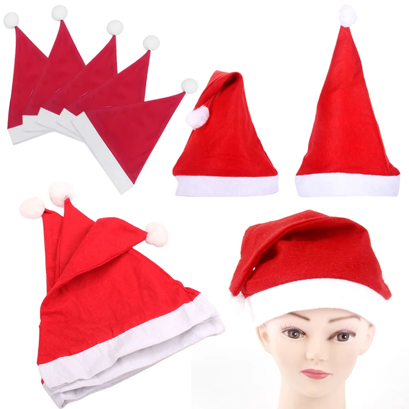 

4/5PCS Non-woven Fabric Christmas Hat S/L Size Available Red Santa's Hats Christmas New Year Cosplay Santa Claus Decorations ZYF