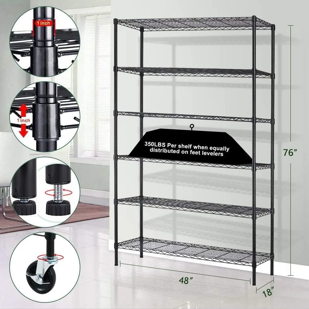 6-Tier Storage Shelves NSF Certified Wire Shelving Unit on Wheels Heavy Duty Metal Shelves Adjustable Steel Shelving 2100Lbs