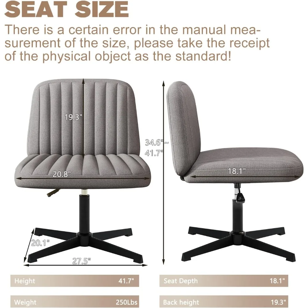 Armless Criss Cross Chair Comfy Office Chair with Lumbar Support Pillow Home Office Desk Chairs No Wheels Computer Chair