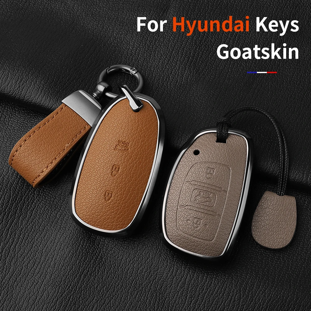 Goatskin Car Key Case Cover For Hyundai Creta I20 I30 IX35 IX25 Grandeur Accent Solaris Sonata Palisade Kona Elantra