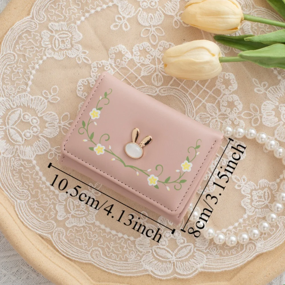 Portable PU Cartoon Rabbit Purse Soft Causal Clutch Wallet Storage Multi-card Slot Triple Fold Wallet Daily