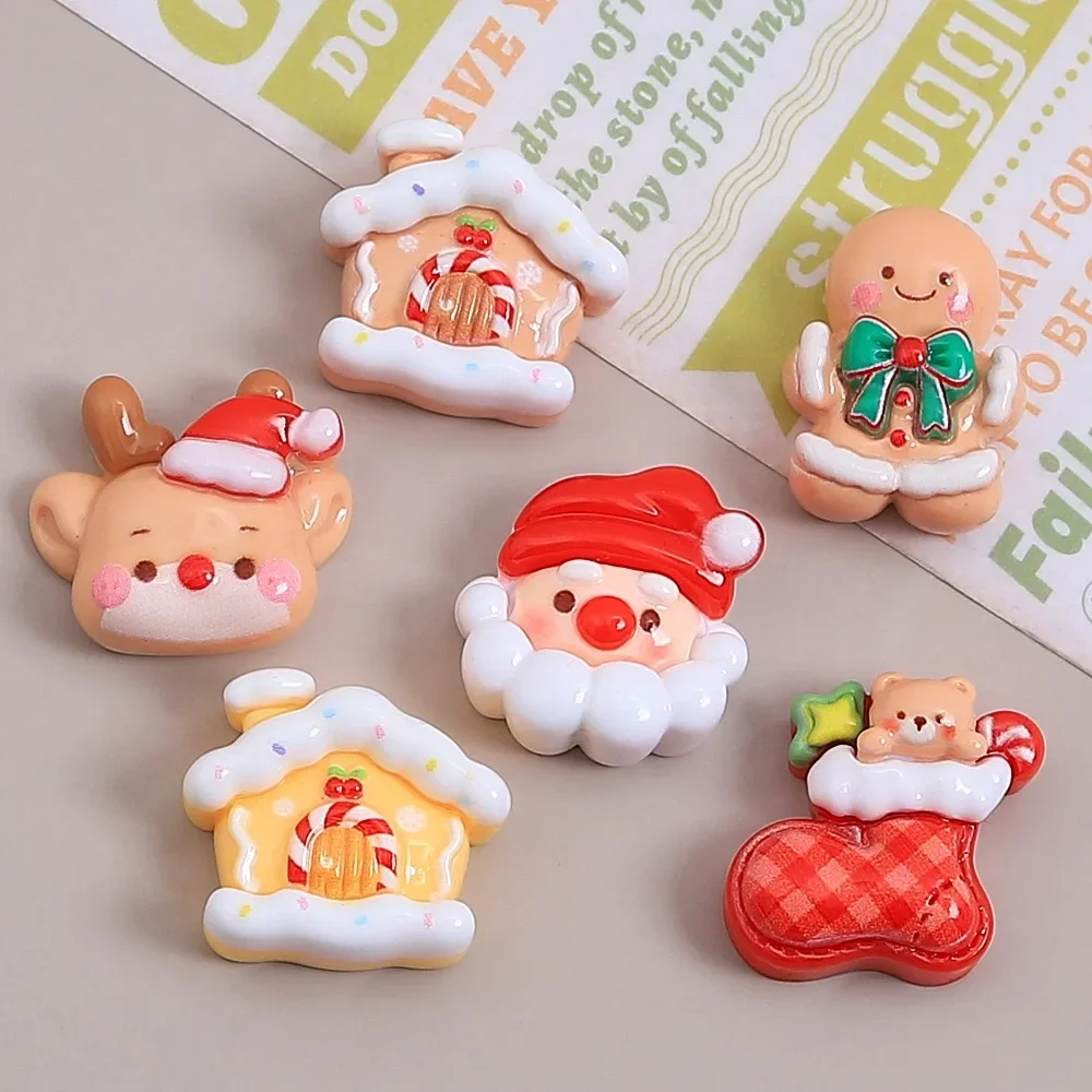 11PCS Christmas Gingerbread Man Resin Charms 11 Styles Santa Snowman Tree Apple DIY Craft Decor Accessories