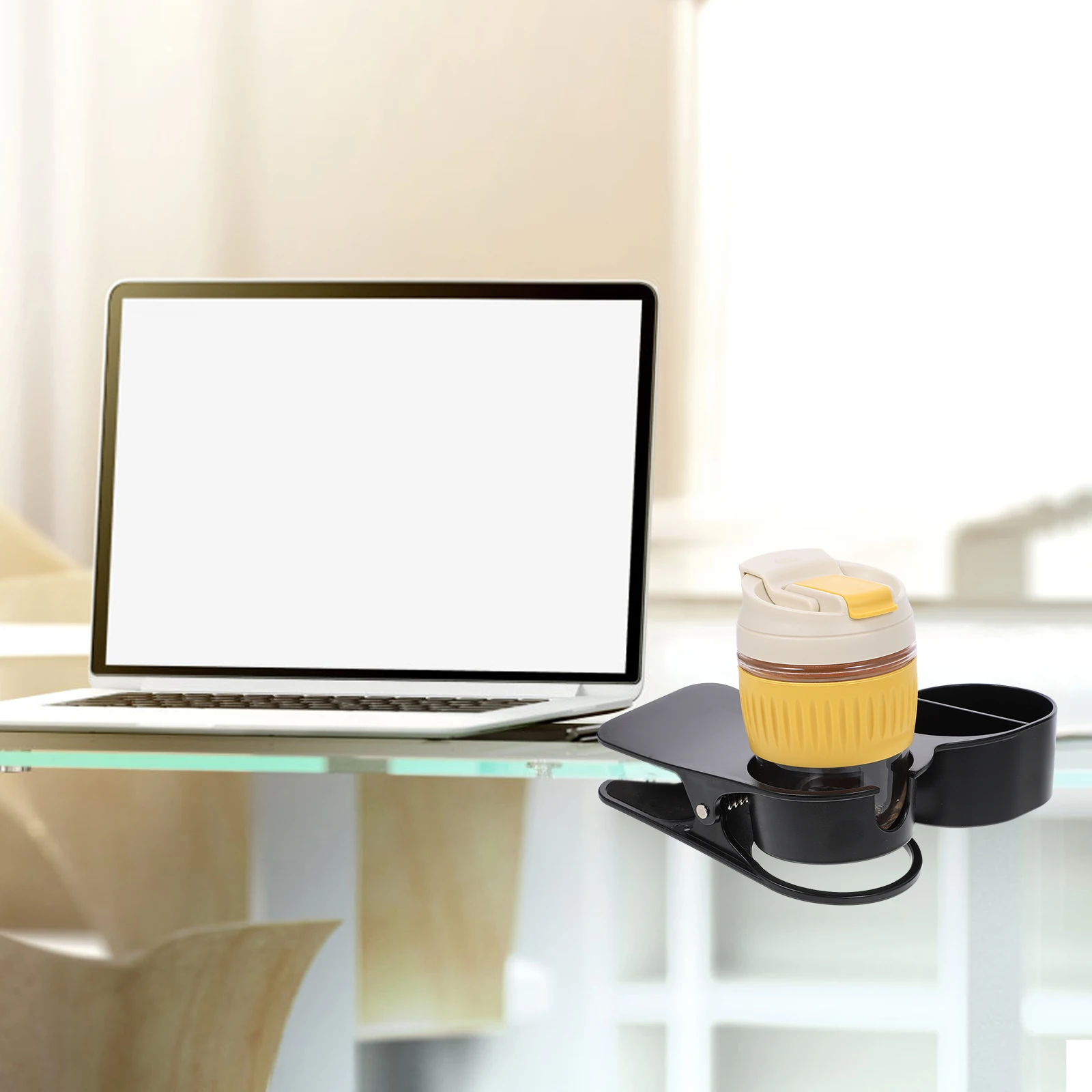 Multifunctional Abs Cup Holder Clip For Table Space-Saving Drink Mug Organizer Clamp Desktop Storage Rack Black Color For Office