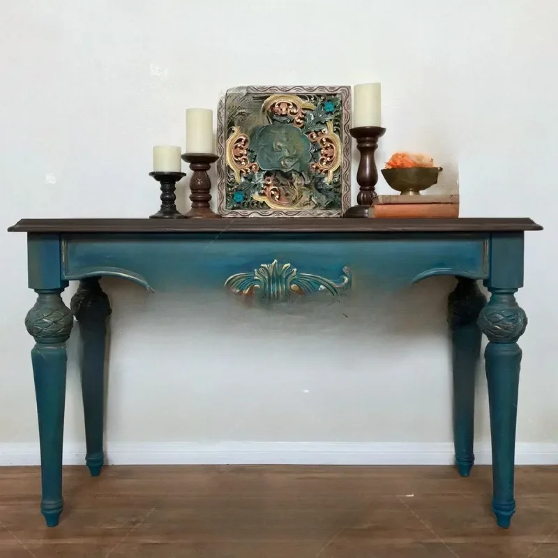 French retro solid wood carving flower porch table small apartment entrance corridor porch birch old