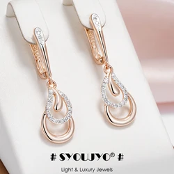 SYOUJYO Luxury Long 585 Rose Golden Dangle Earrings For Women Silver Color Jewelry Party Bride Wedding Earrings Natural Zircon