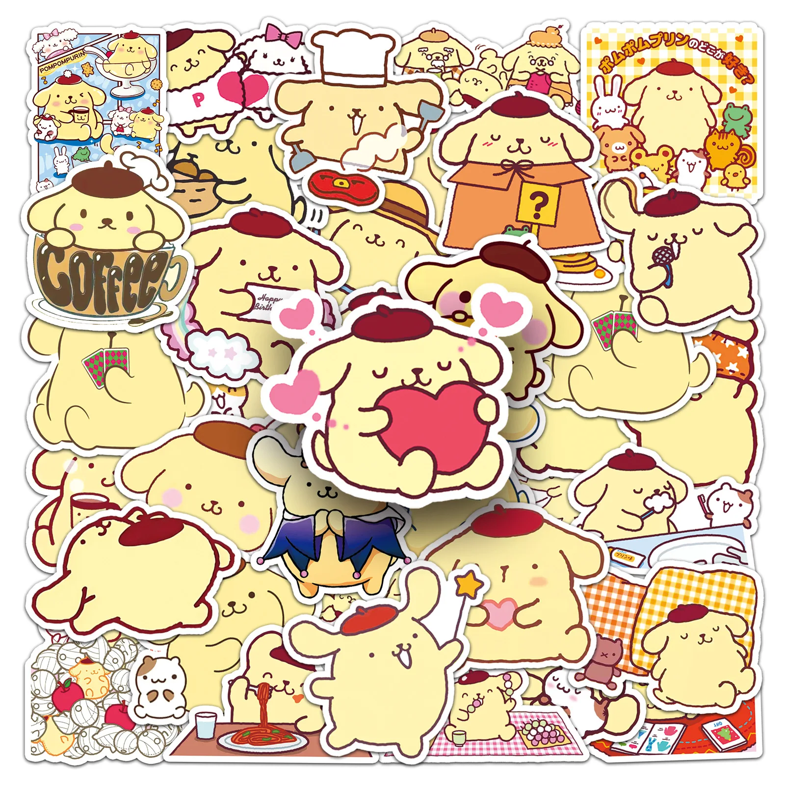 10/50PCS  Cartoon Pompom Purin Sanrio Stickers Funny Kawaii Anime Sticker for Scrapbooking Scrapbook Guitar Waterproof Decals