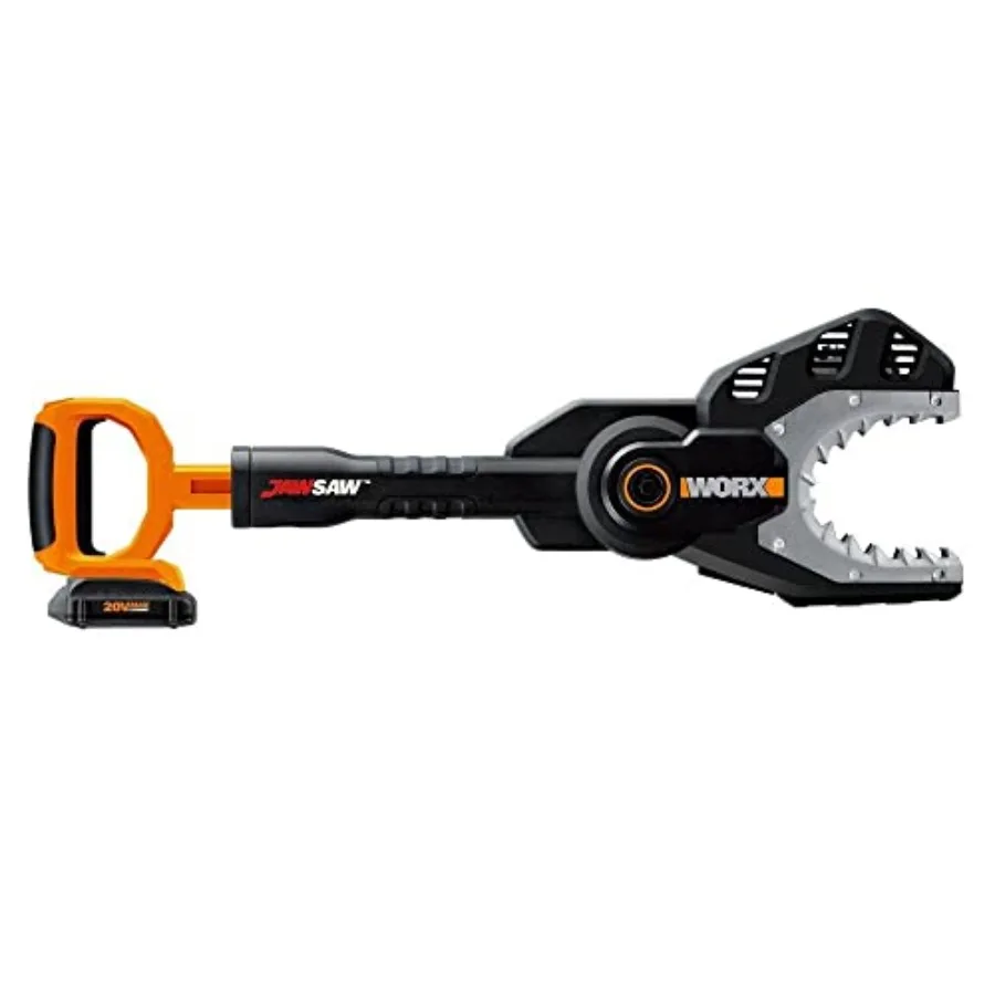 Cordless Chainsaw for outdoor pruning, high-strength alloy steel blade, black and orange, lightweight and ergonomic design