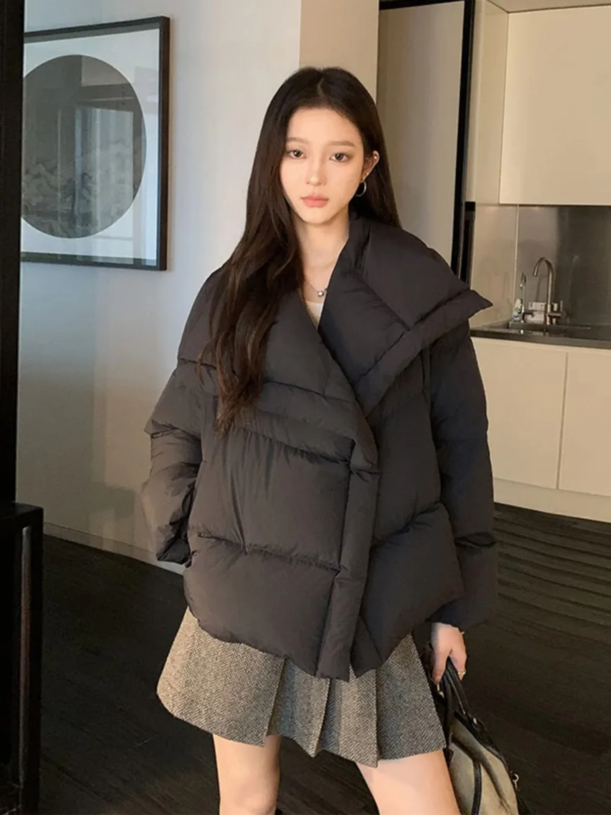 2025 moda inverno curto acolchoado casaco turn down collar quente acolchoado jaqueta feminina