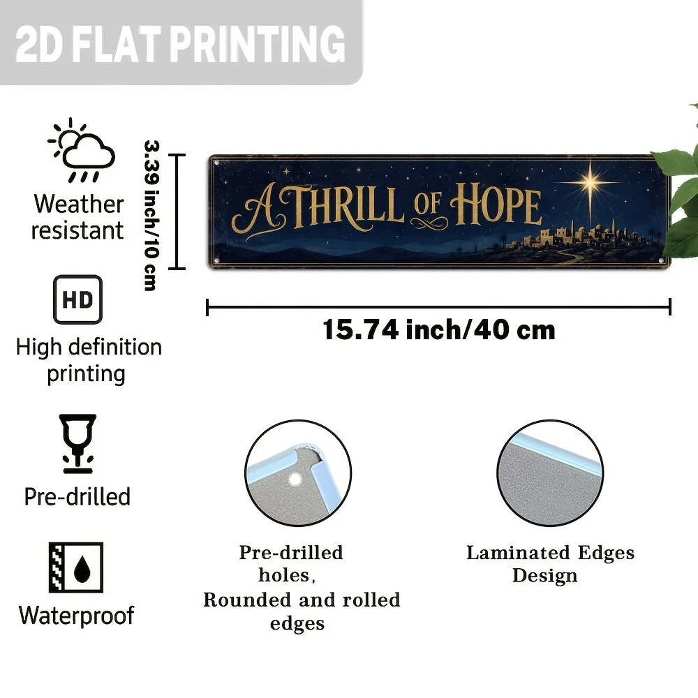 2D Flat 1pc Classic And Thrill of Hope Metal Sign, Nativity Scene Wall Decor for Christmas, Holiday, Church, Living Room