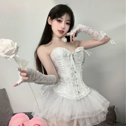 Women Devil Cosplay Sexy Lingerie Bandage Vest Miniskirt Anime Underwear Lace Tight Top White Angel Black Demon Roleplay Costume