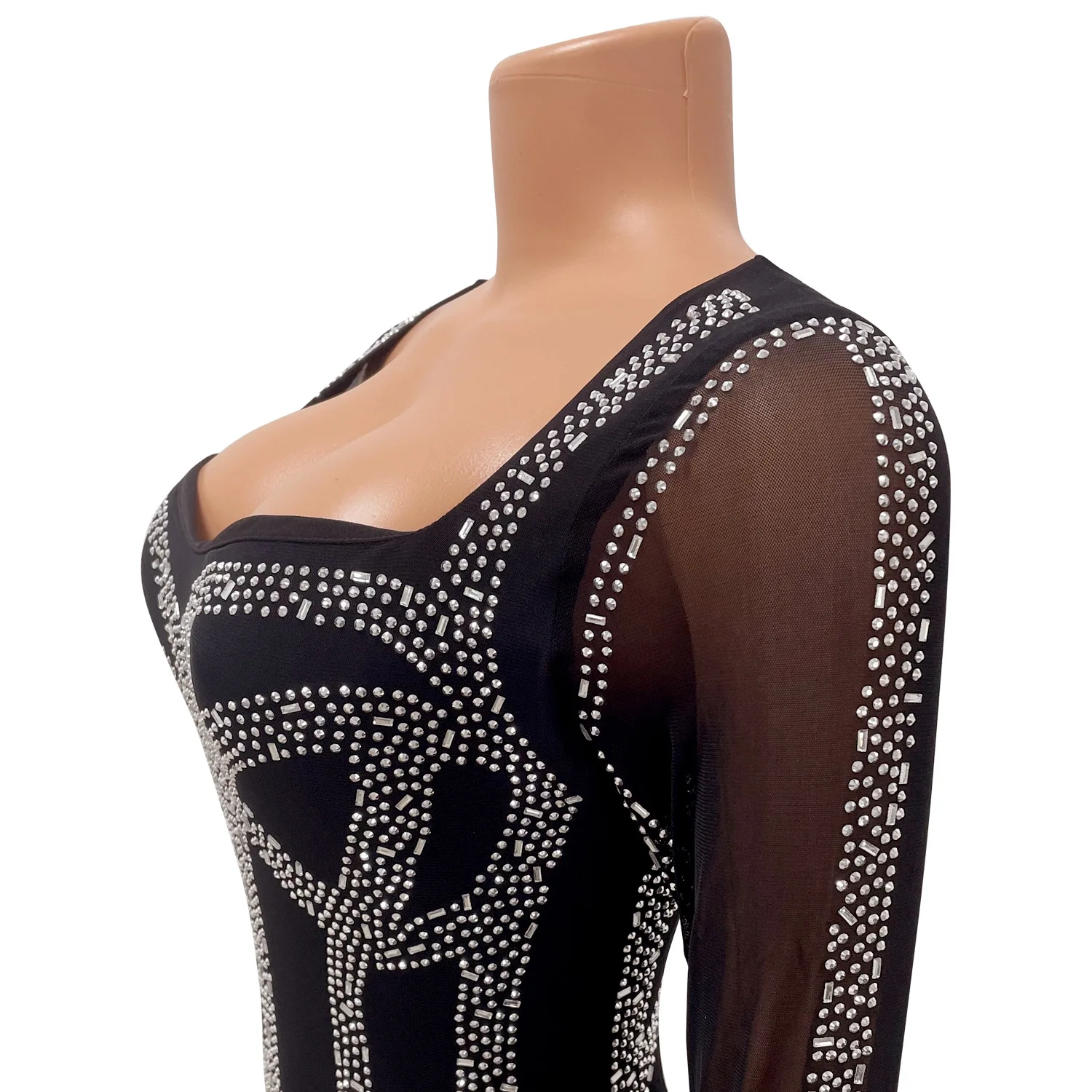 Y2K مساء Dress2025 جديد إمرأة مثير شبكة الترتر ملهى ليلي فستان بكم طويل تنورة قصيرة مثير المرأة موضة فستان الحفلات