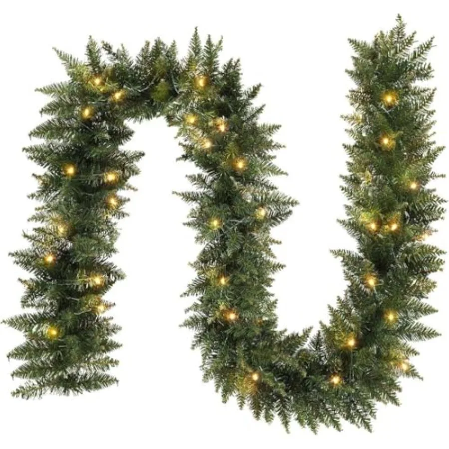 

9ft Pre-lit Christmas Garland with 50 LED, 8 Lighting Modes Battery Powered and 6H Auto Timer, Waterproof 240 Branch Tips Preli