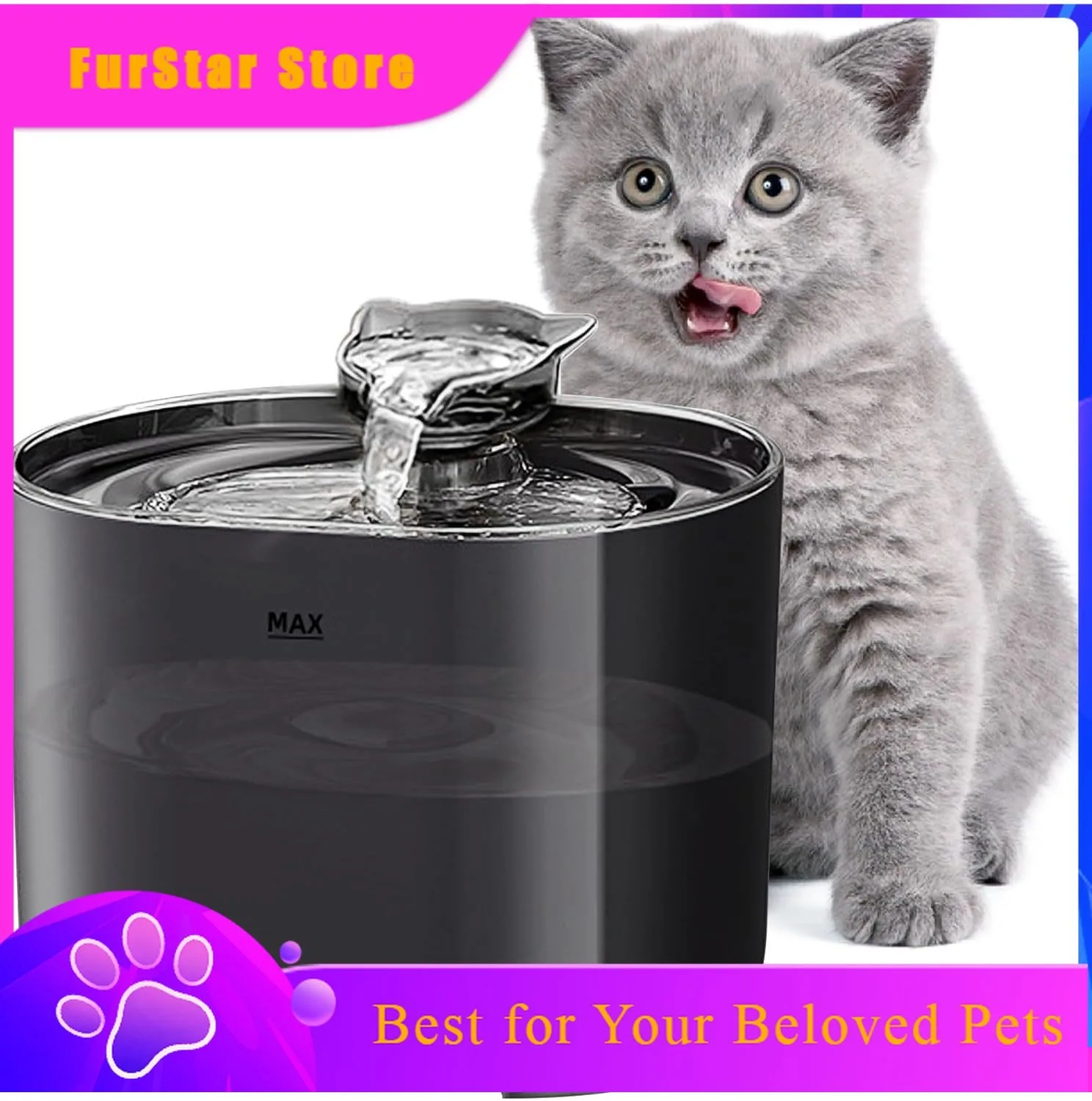 FurStarAutomatic Pet Water Fountain 2.2L USB Rechargeable Eco-Friendly Portable Waterproof Leak-Proof For Cat Dog Small Animal