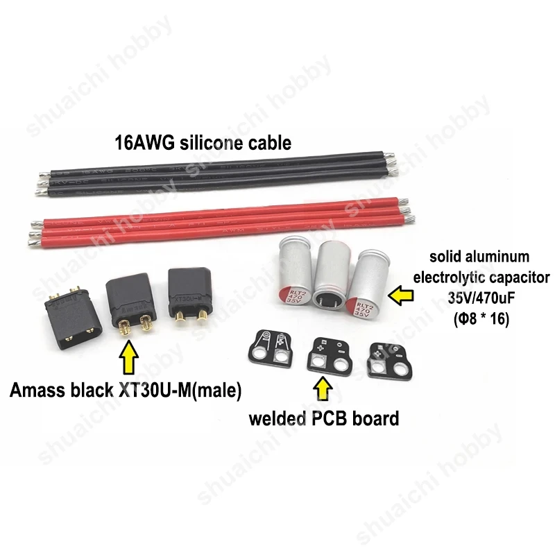 Fil de silicone 16AWG pour RC Drone ESC pièces 3 pièces XT30U-M prise filtre puzzles Itor câble 35V 470uF