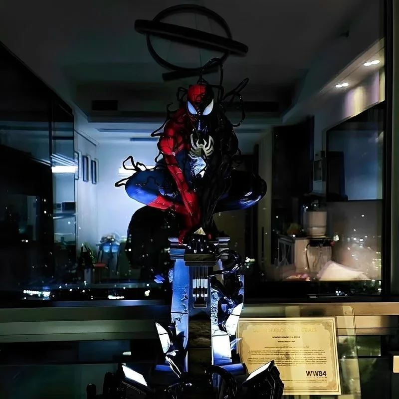 New 37.5cm Piderman Venom Symbiotic Doll Spider Man Pvc Gk Figure Luminous Desktop Ornament Statue Model Toy Gift view 2