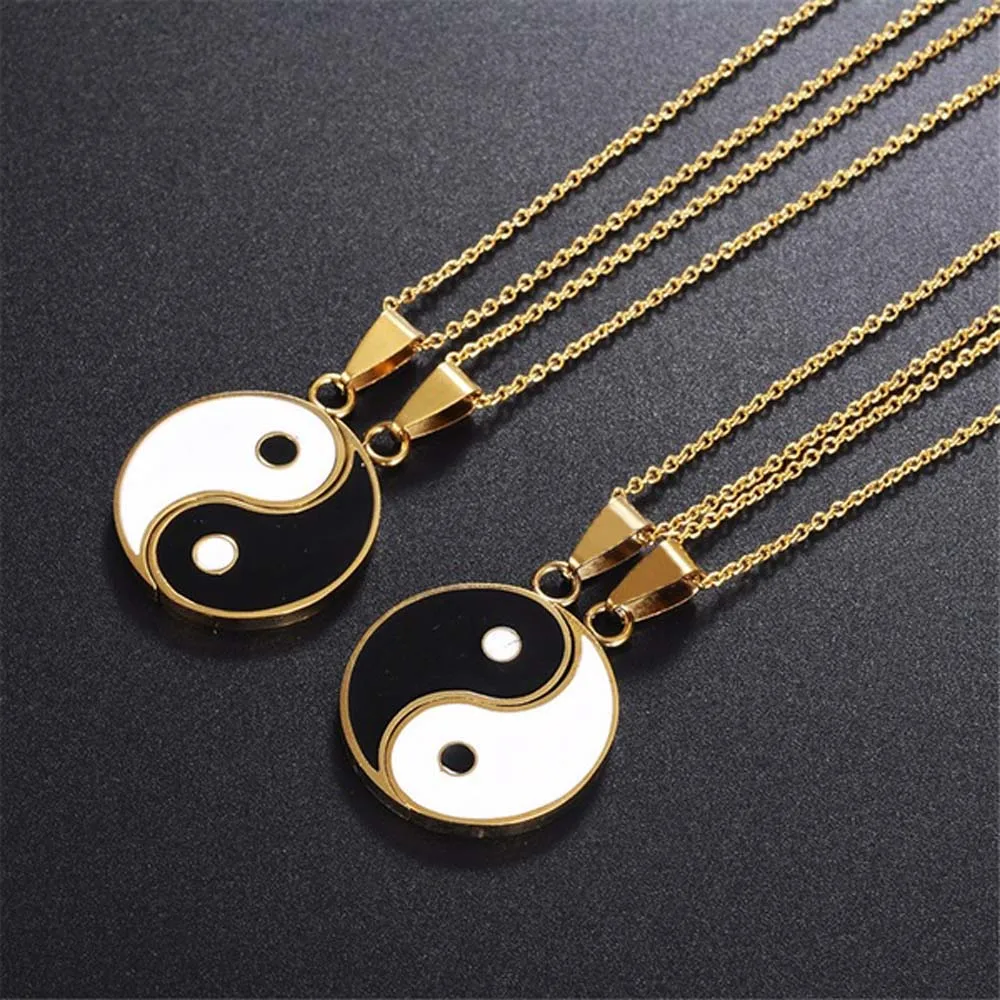 Alloy Yin Yang Pendant Puzzle Piece Necklace Birthday Jewlery Gifts for Couple or Best Friends