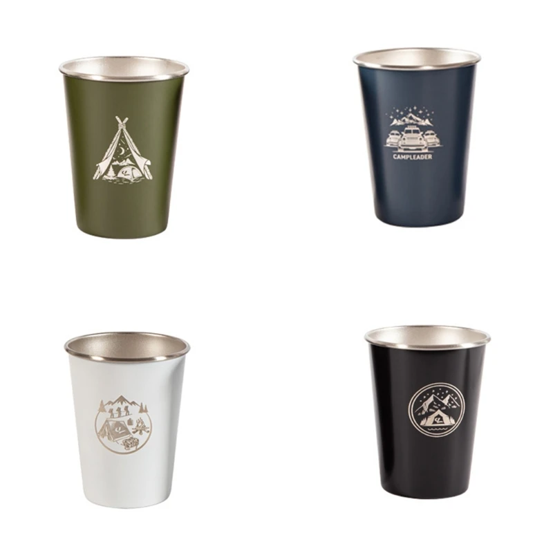 4Pcs Stainless Steel Outdoor Camping Tumbler Cup with Storage Bag Water Beer Mug