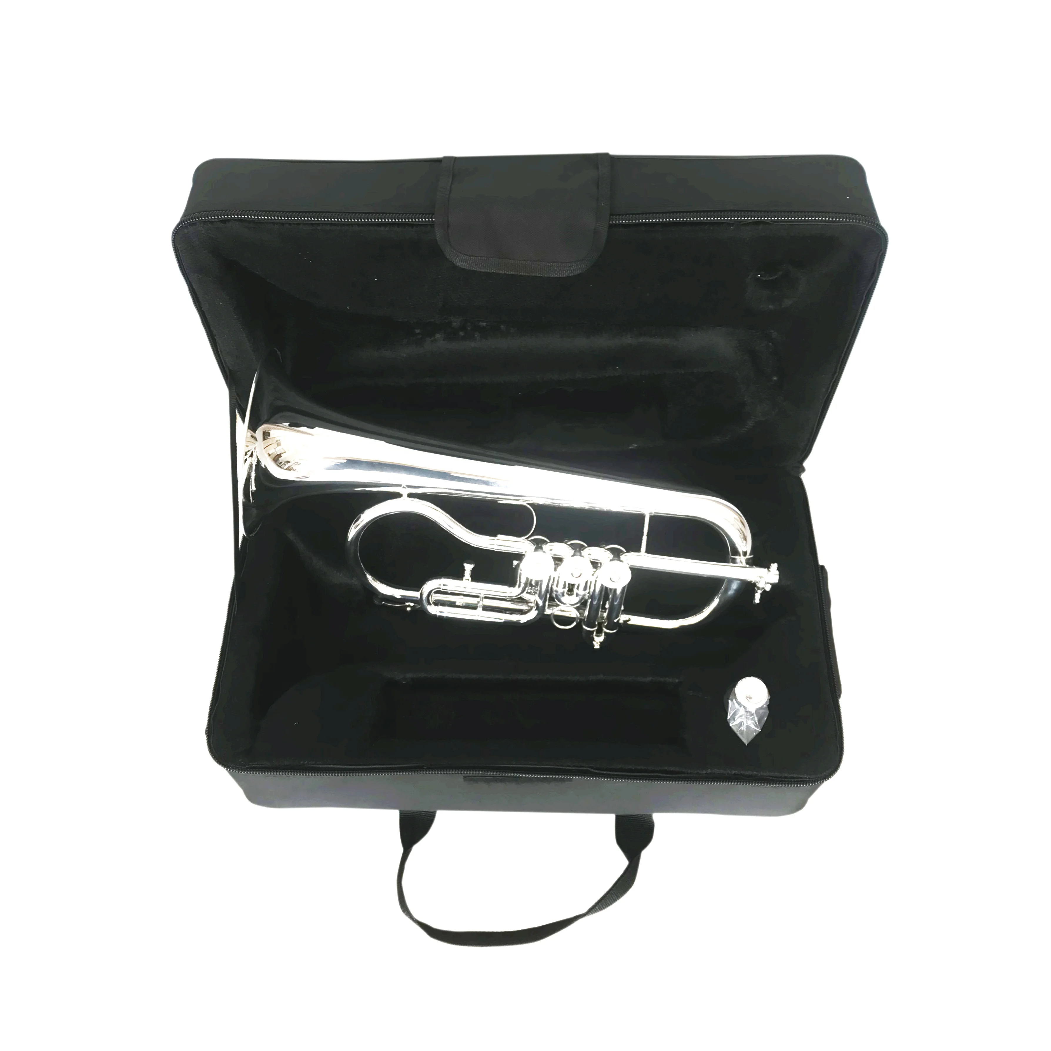 Picture 5: Flugelhorn OEM Rotary Piston Brass Trumpet With Silver Surface BB Tone Wind Instrument Customized