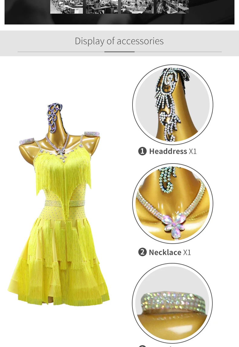 Sport-Tanzanzug für Mädchen, lateinamerikanisches Kleid für Damen, Tanzbekleidung, luxuriöse Wettbewerbskostüme, Cheerleader-Rock für Damen, Trainingsrock. – Detail 4