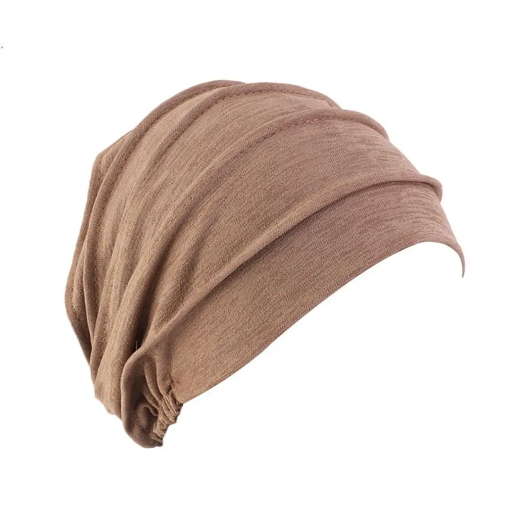 

Elastic 1 Pcs Sleeping Caps Solid Color Cotton Fashion Chemotherapy Cap Turban Beanie Cap Women Head Wrap Muslim Hijabs