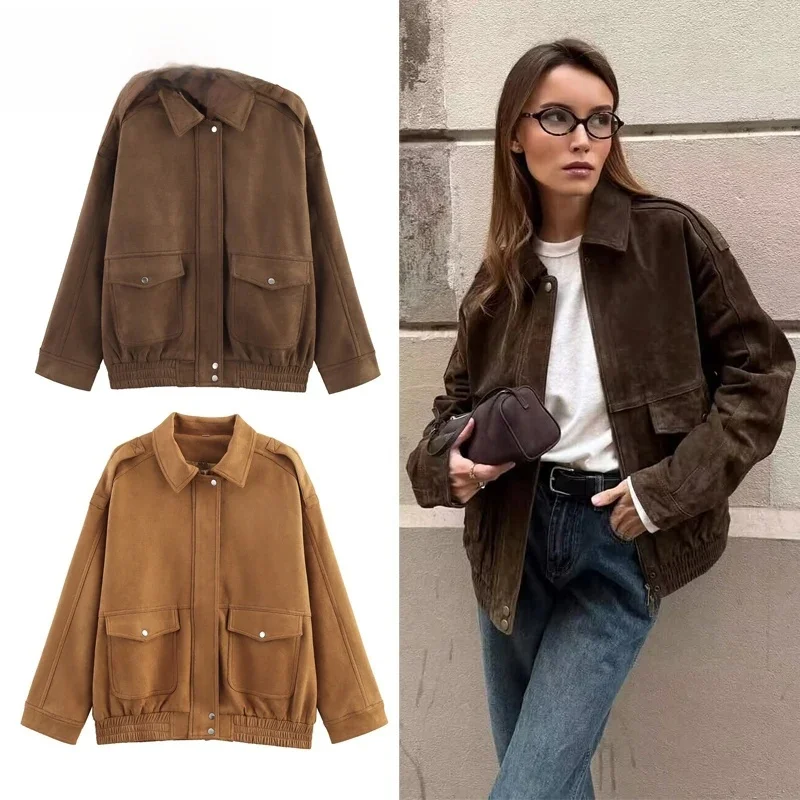 2025 منفذها للملابس الخارجية سترة من جلد الغزال ملابس الشارع الشهير عطلة المرأة سستة جديدة في المعاطف والسترات #1