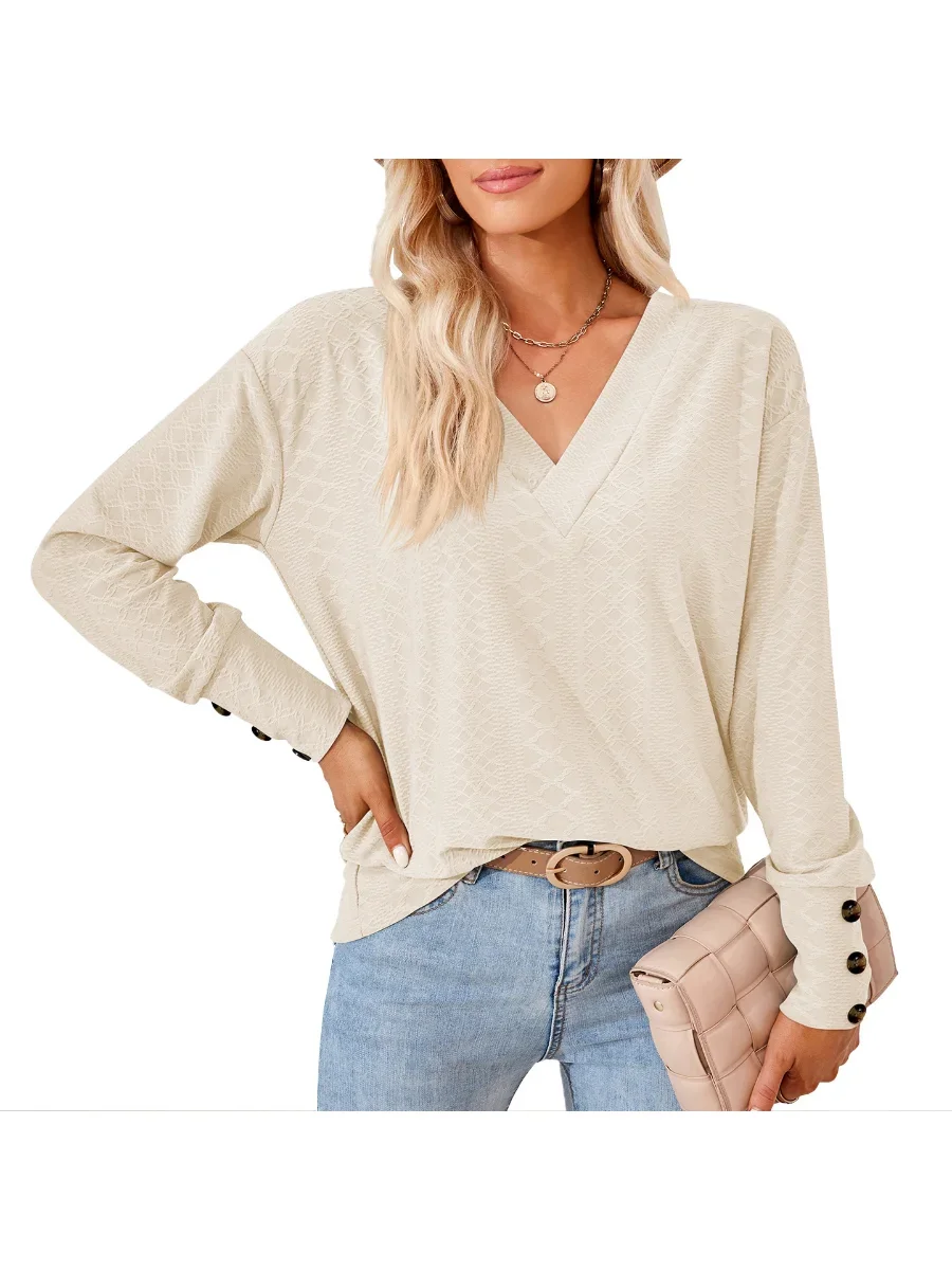 

Women's Long Sleeve V Neck Loose T-Shirt, Tops