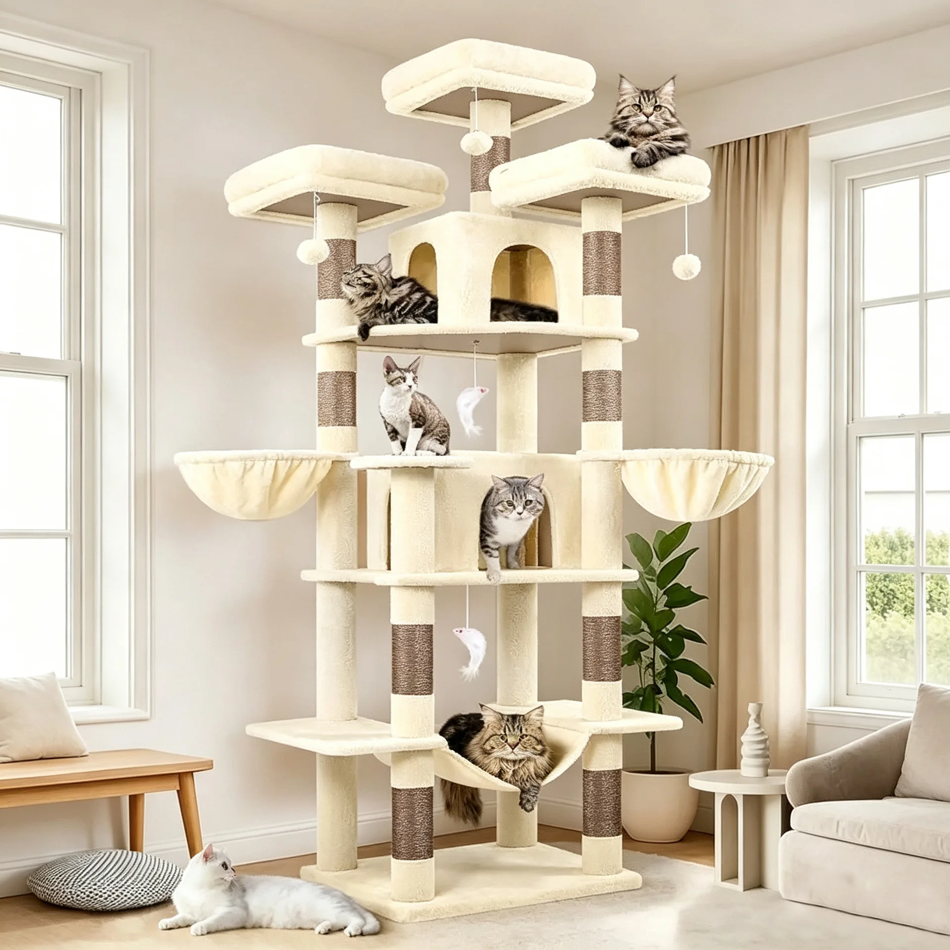 Large Cat Tree, 1 in 3 Combo Climbing Frame, Small Footprint, Scratching Post, Pet Supplies, Multi-Level, Durable, Easy Assembly