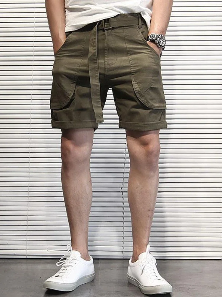 ポケット付きソリッドメンズカーゴショーツ、メンズ用ショートパンツ、美しいナイロン、人気のヴィンテージY2Kコットン、快適なワイドヘビーホワイト