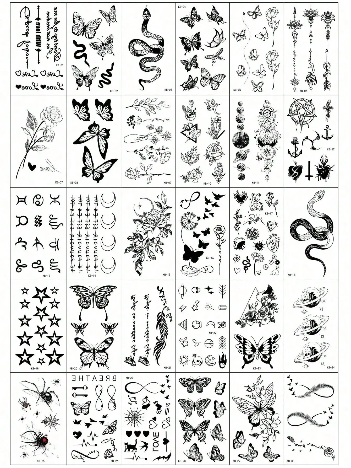 

30pcs Creative Temporary Tattoo Stickers, Including Butterfly, Flower, Fox, Dolphin, Jellyfish, Wings, Feather And More Patterns