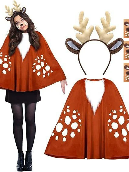 

Halloween Christmas Deer Cape Set Cosplay Witch Costume Shoulder Shawl Hooded Cloak Headwear Deer Antlers Headband Women
