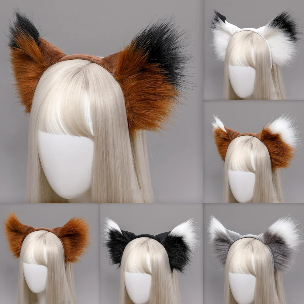 Furry Foxes Ears Hairbands Cats Girls Cosplays Hair Accessories Plush Animal Realistic Fox Ear Headwear Fur Animal Role Playing