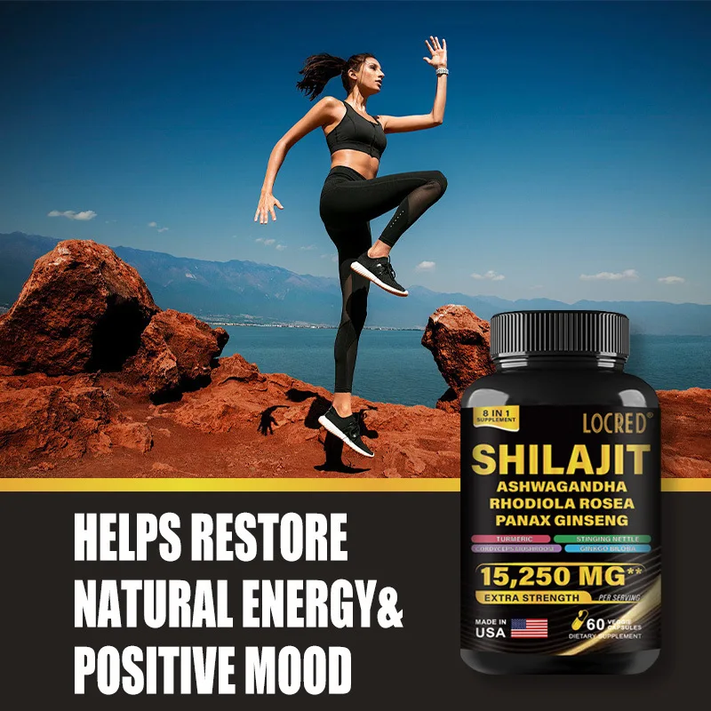 15250mg Pure Shilajit Himalayan Capsules with Maca Ginseng Ashwagandha Turmeric, Energy Supplement Muscle Mass Endurance