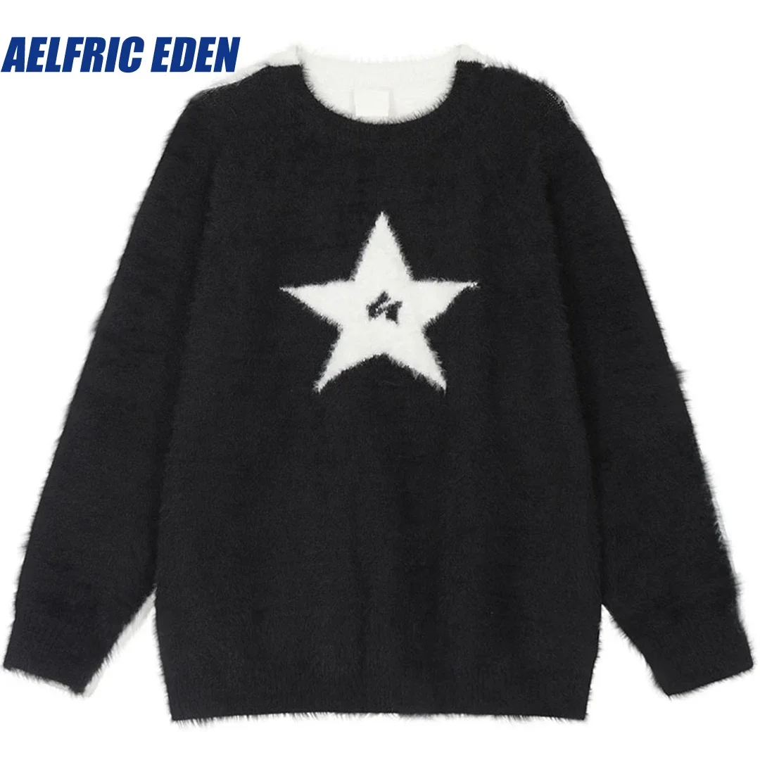 

Aelfric Eden Knitted Patchwork Pullover Jumper Harajuku Star Sweater Y2K Hip Hop Streetwear 2023 Men Punk Goth Sweaters Knitwear