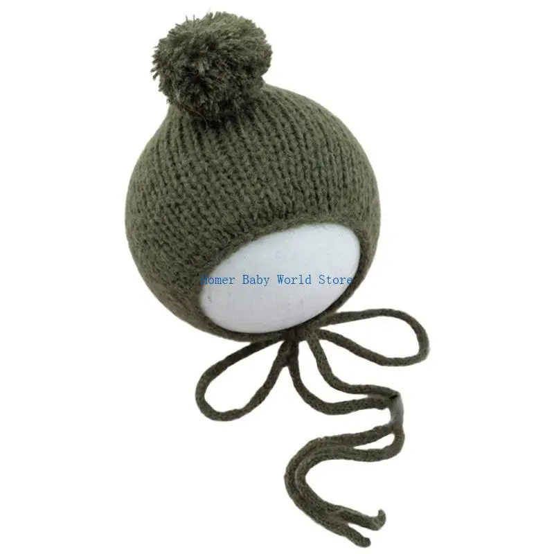 

B2QD Baby Fur Ball Knitting Hat Handmade Crochet Newborn Photography Props Bonnet Infants Photo Posing for