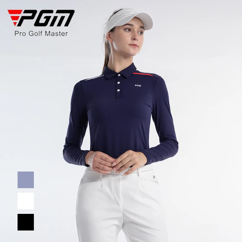 

PGM Ladies Elastic Turn Down Collar Golf Shirt Women Slim Long Sleeve Casual T-shirts Ladies Patchwork Anti-sweat Golf Tops