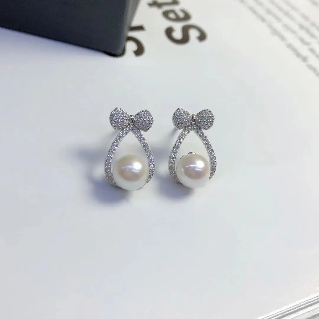 الجملة S925 فضة أقراط جبل النتائج إعدادات قاعدة تصاعد أجزاء ملحق ل 7-8 مللي متر اللؤلؤ 5 زوج/وحدة #3