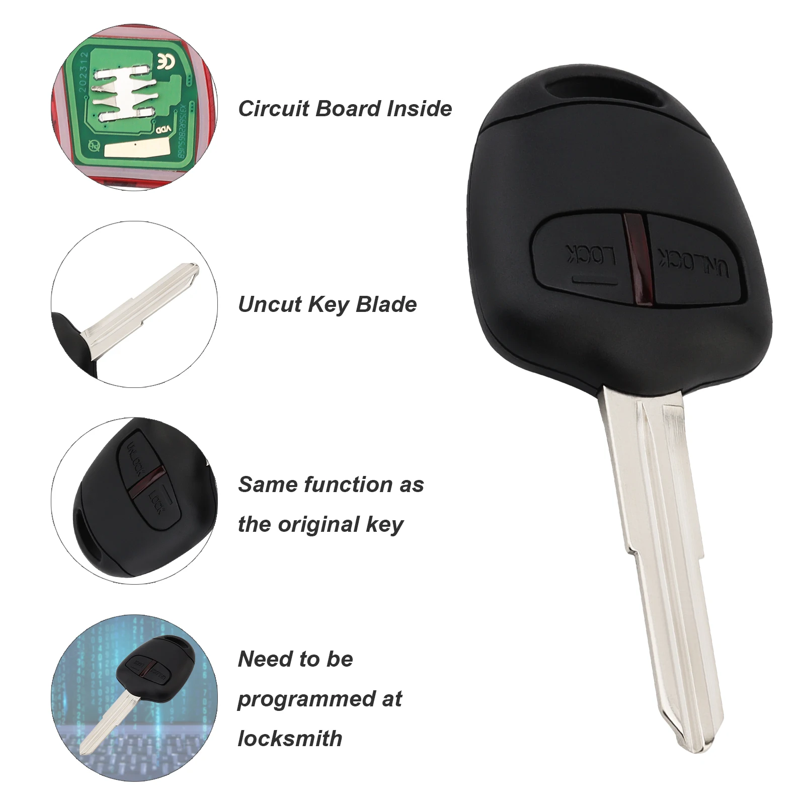 1pc 433MHz 2 Buttons Car Remote Key with ID46 Chip and Battery Fit for MITSUBISHI Triton Pajero Outlander ASX Lancer MIT8 Lama