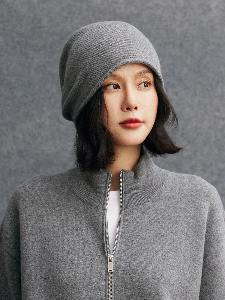 TLOML Chic Women's 100%Cashmere Curled Edges Hat Keep Warm Autumn Winter Soft Warm Thick Cashmere Knitwear Fashion Versatile Hat