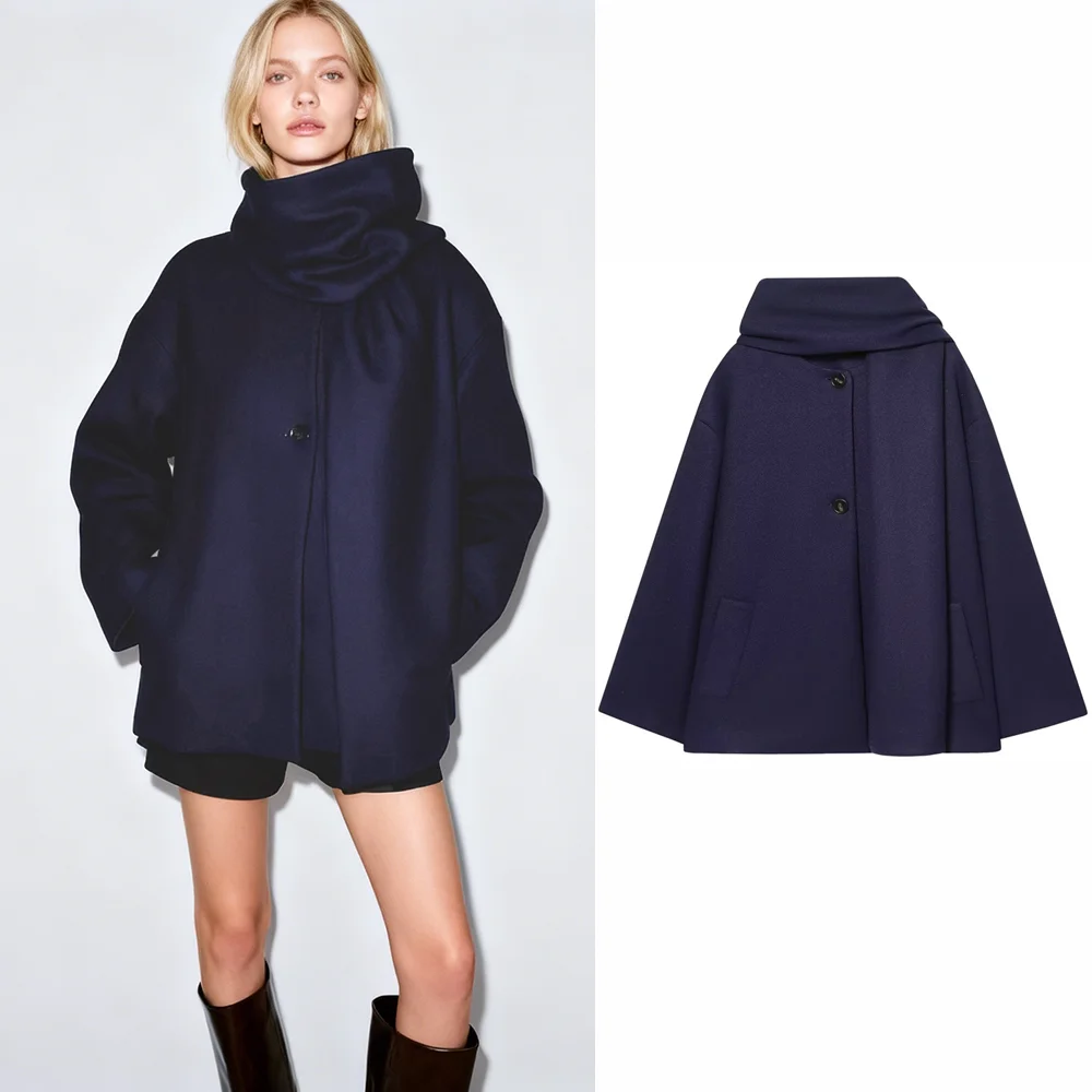 2026 neue Frühling Herbst Frauen Casual Schal Kragen Mäntel Mode Einreiher Taschen Lose Oberbekleidung Pendeln Straße Jacke