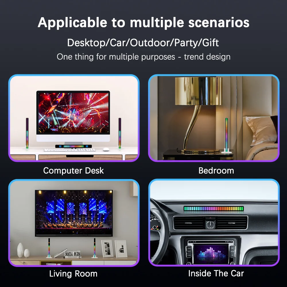 Luz LED RGB con Control de sonido y música, lámpara de decoración de escritorio para coche, Tv, juegos, ordenador