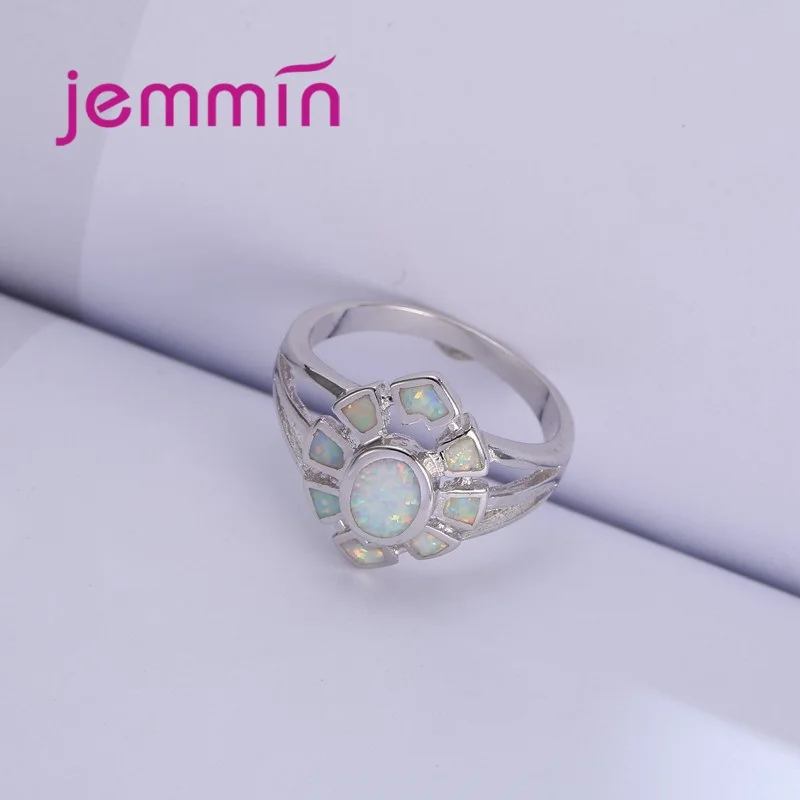 925 فضة خواتم الاسترليني النار أوبال خاتم الزفاف المشاركة وعد بيان خاتم الذكرى حجم 6-9 #5