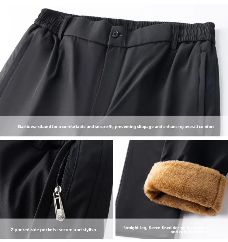 Herren Winter Fleece-gefütterte Anzughose Business Casual Locker Gerade Plus Size Formelle Anzughose Schwarz Blau Dicke Thermohose – Detail 8