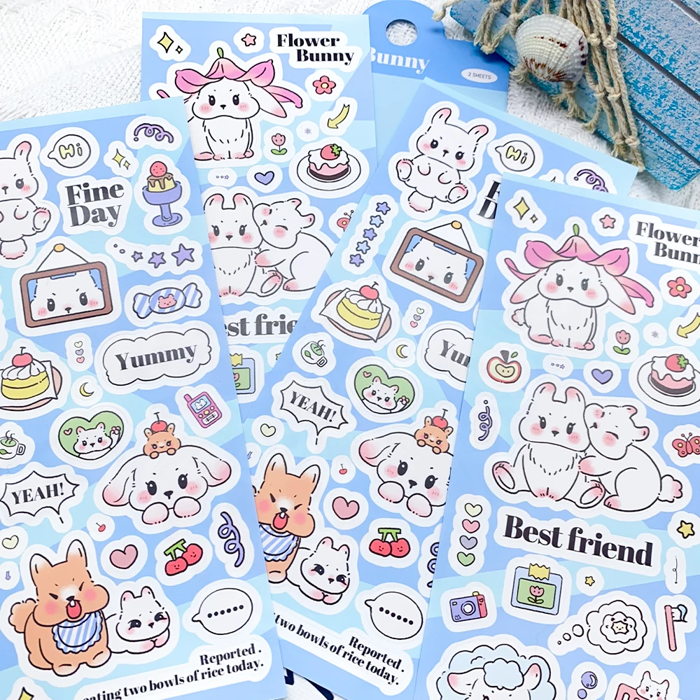 

2Sheets Cartoon Cute Bunny PET Stickers Decals For Phone Laptop Scrapbook Suitcase Guitar DIY Aesthetic Stickers Kids Toys Gifts