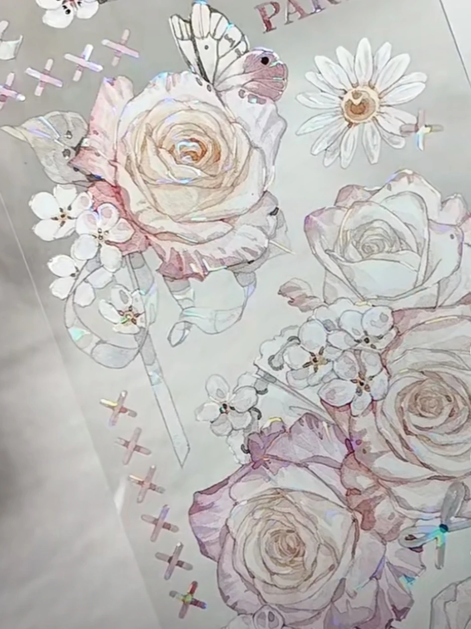 

5M Xiao Wang Paper, Sweet Philosophy Shell Shiny Pink Flower Pet Washi Tape Collage Planner