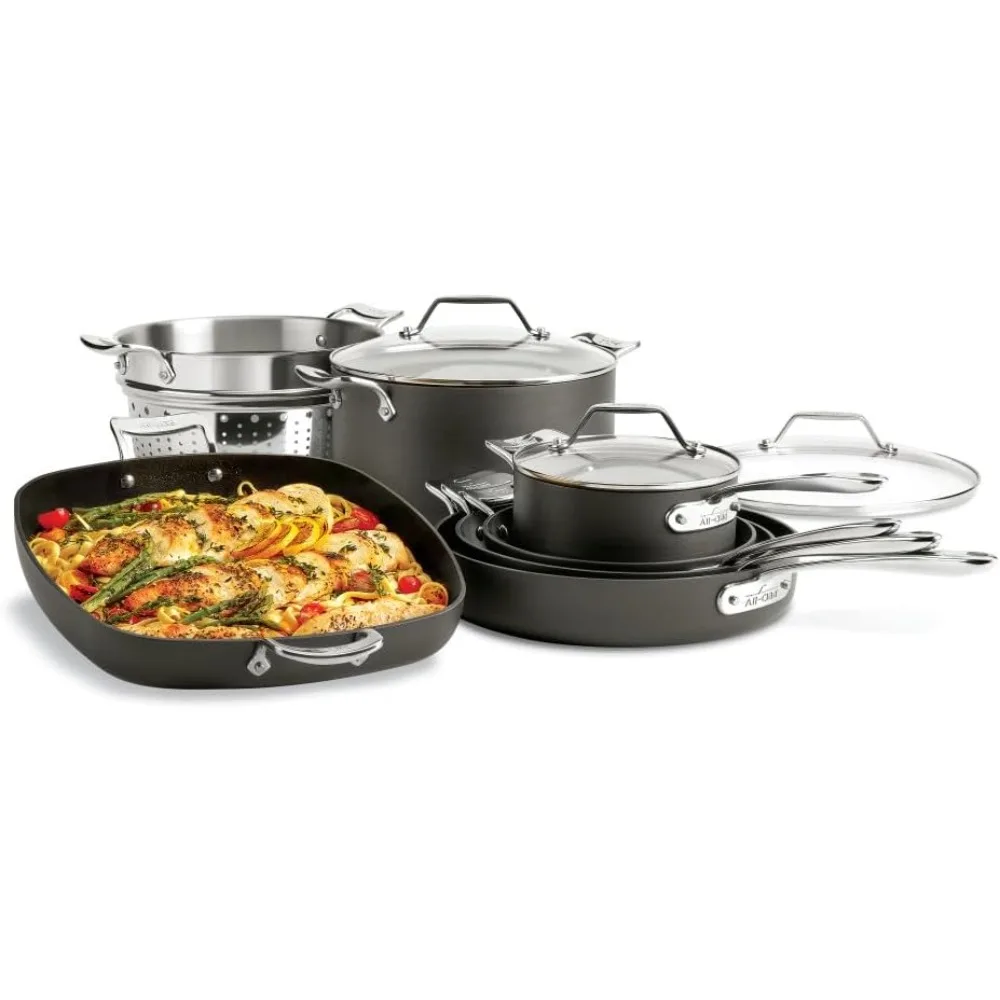 Hard Anodized Nonstick Cookware Set 10 Piece Oven Safe 350F Pots and Pans Black