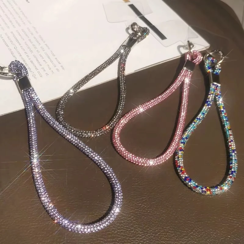 Colorful Luxury Glitter Flashy Rhinestone Cell Phone Lanyard for IPhone Samsung Diamond Crystal Phone Wrist Straps Keychain