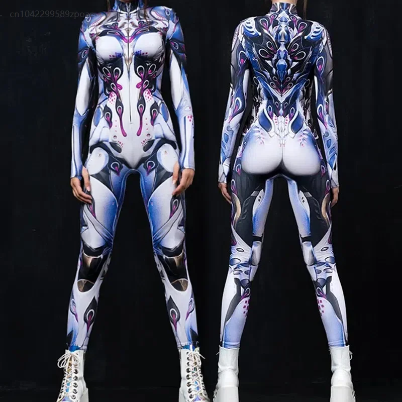 Halloween Cosplay Punk Robot Punk Jumpsuit Catsuit Carnival Party Long Sleeve Bodysuit Outfit Mujer Costumes 2024