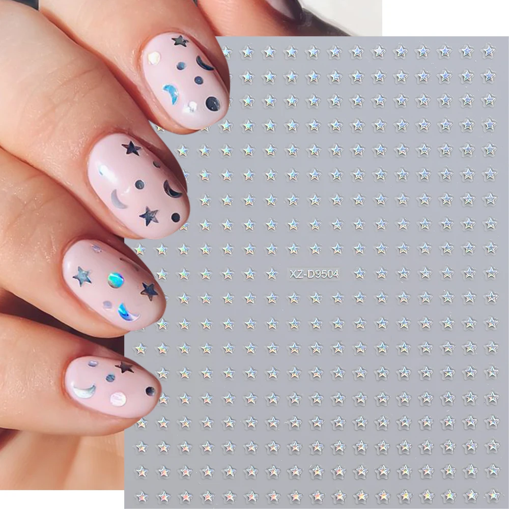 8pcs Mini Star Nail Art Stickers White Black Silver Gold Y2K Pentagram Design Slider Decals Manicure Supplies DIY Decoration