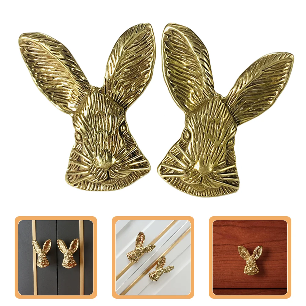 2 Pcs Drawer Pulls Gold Brass Cabinet Handles Knobs Furniture Decor Adorable Bunny Design Brass Material